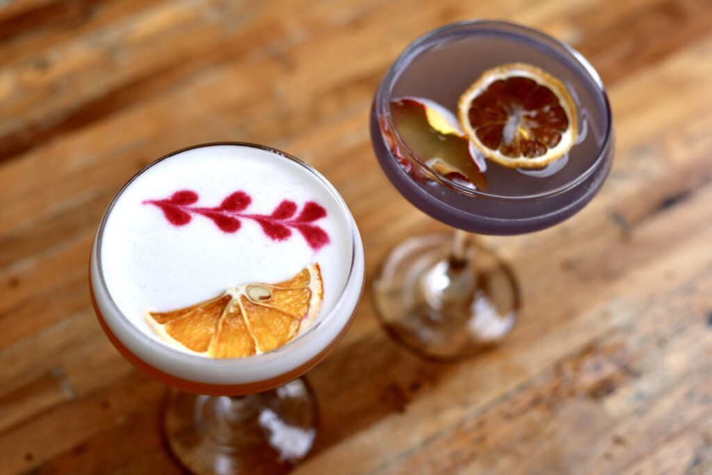 drinks on a restaurant bar counter