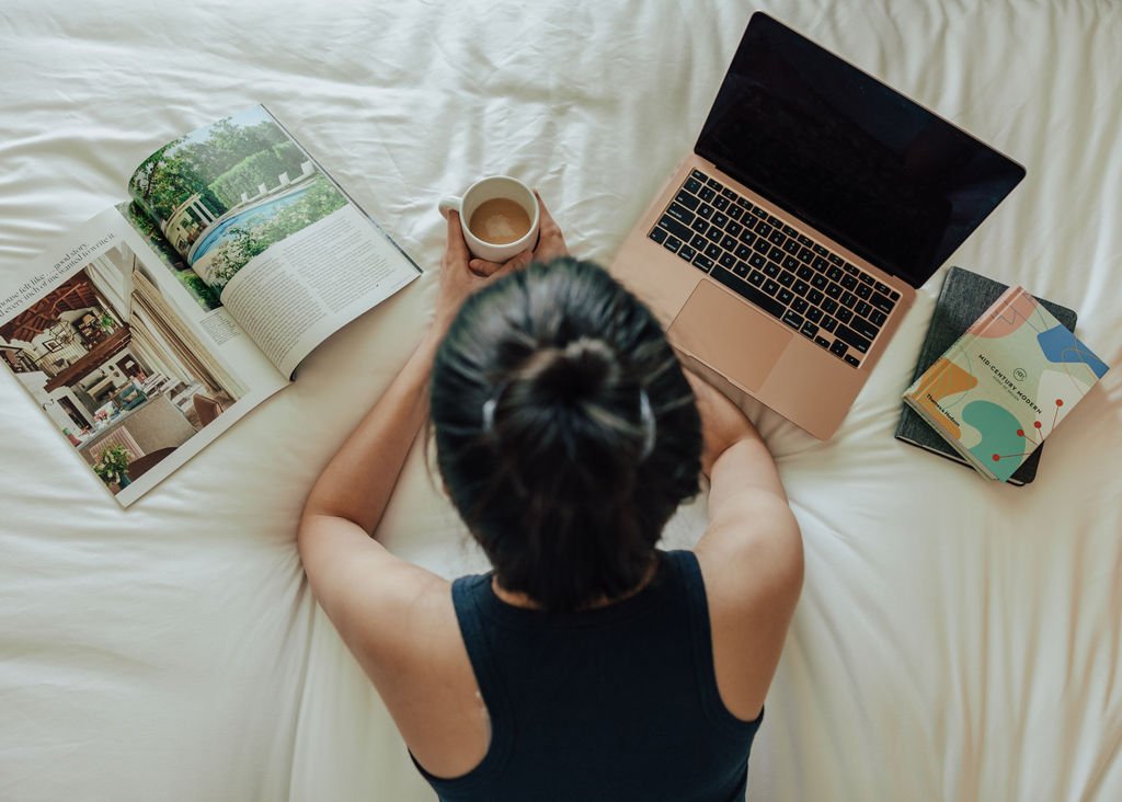 internet research on a bed