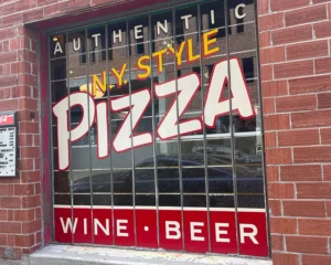 Home Slice Pizza with indoor dining, patio dining and to go window
