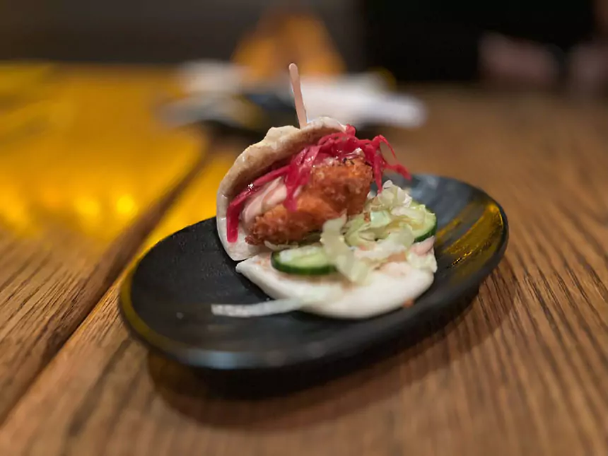 Katsu-pork bao at Jinya Ramen Bar in Midtown Houston.