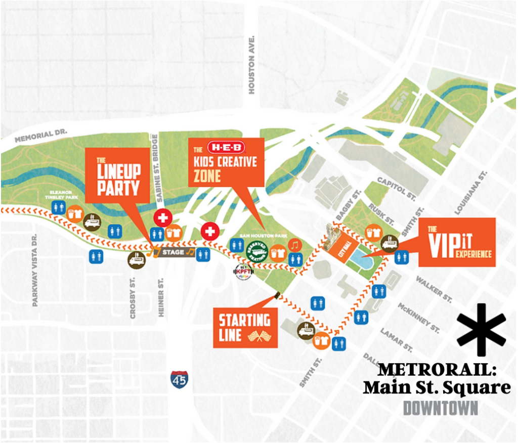 Map of the main activity area at Houston's Art Car Parade