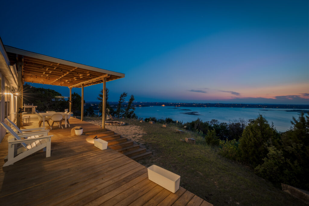 OTX Bungalow with sunset deck and fire pit.