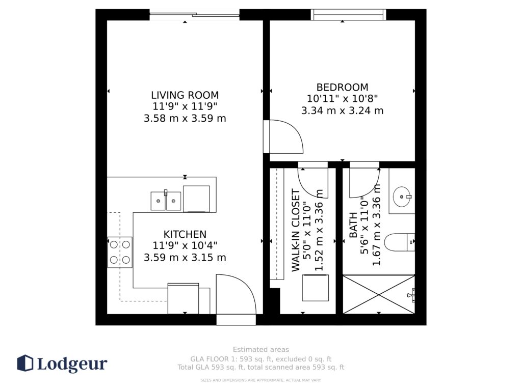 Floor plan of the Standard One-Bedroom at Mid Main Lofts