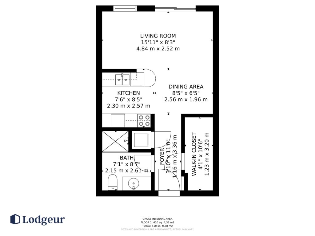 Floor plan of the Small Studio at Mid Main Lofts