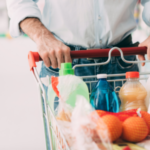 Shopping cart with groceries