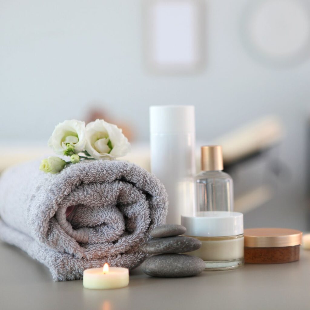 spa towels and candles