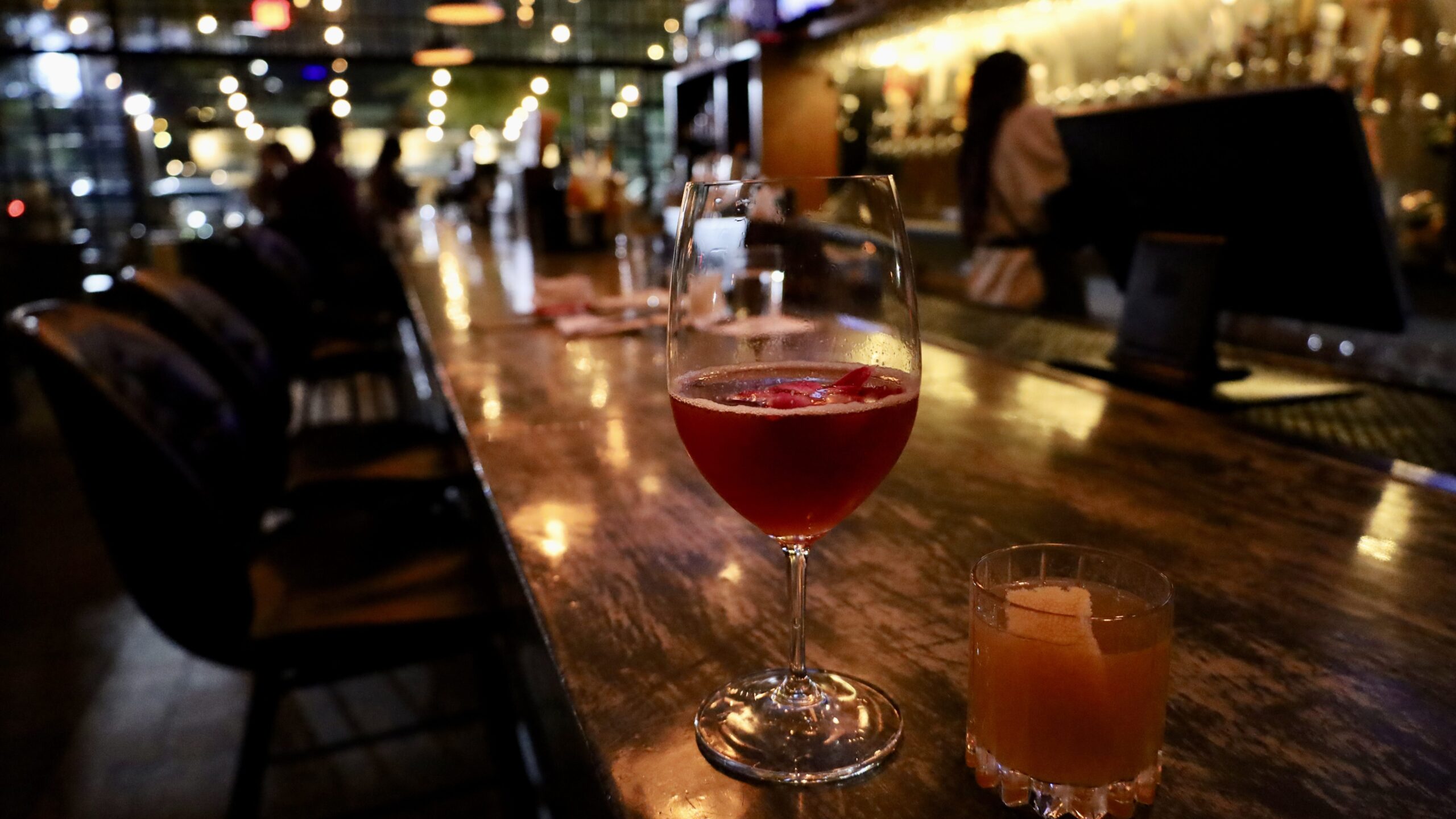 Drinks on a bar counter in Midtown, Houston