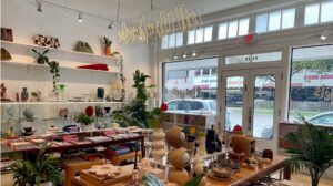 A gift shop filled with a variety of plants and vases.