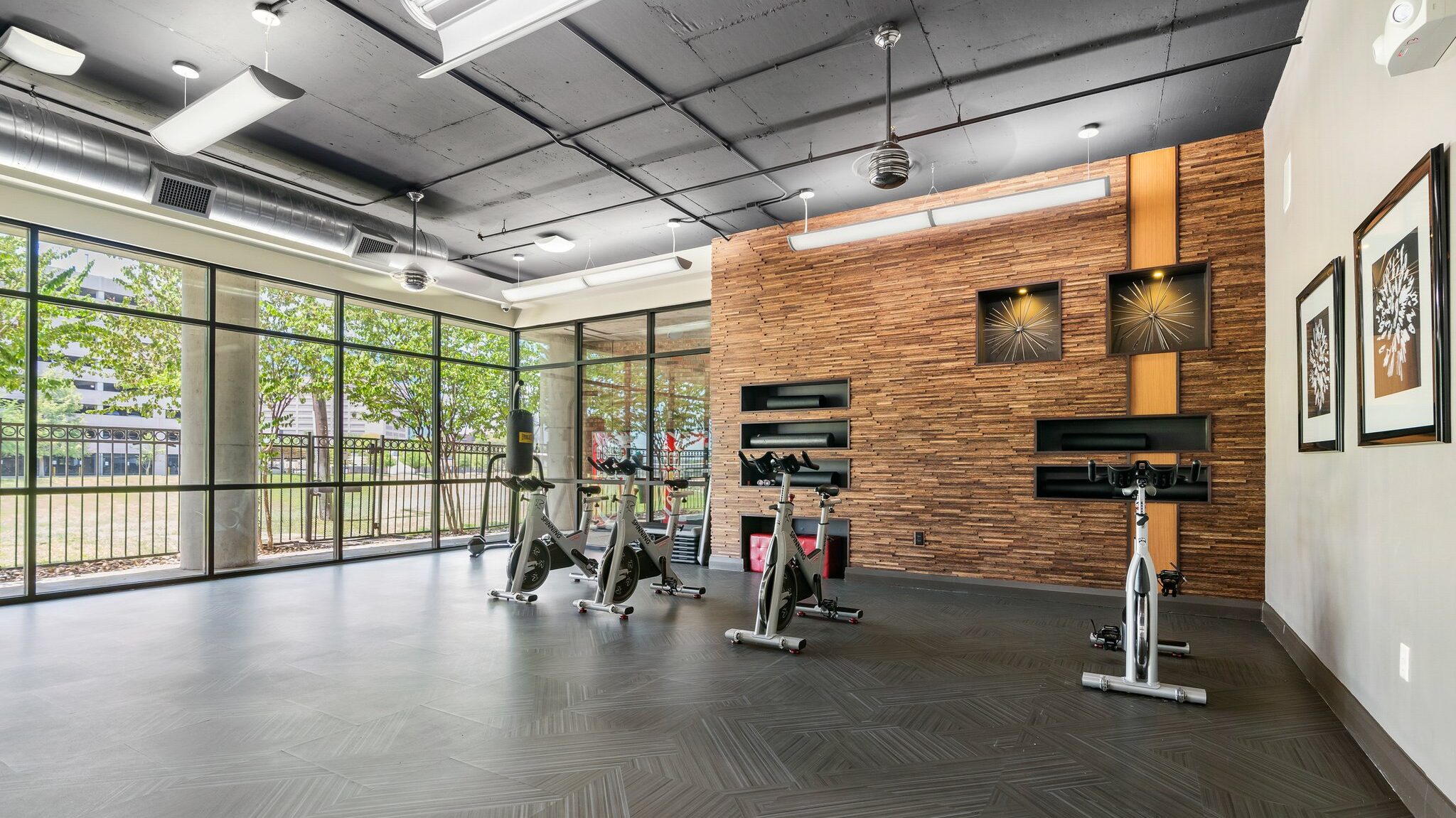 The yoga, fitness class, and spinning studio at Elan Med Center