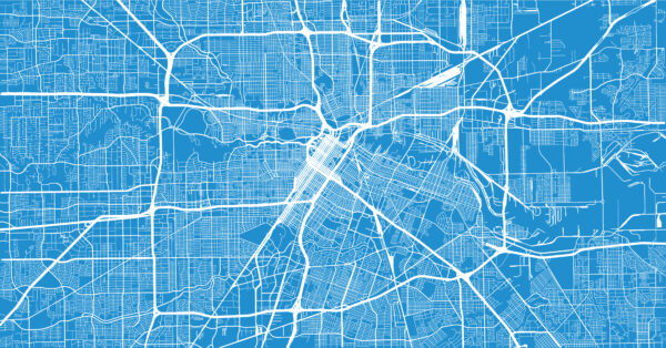 Blue and white Houston map