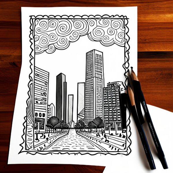 drawing of the Houston skyline