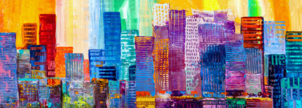 Artistic painting of skyscrapers.