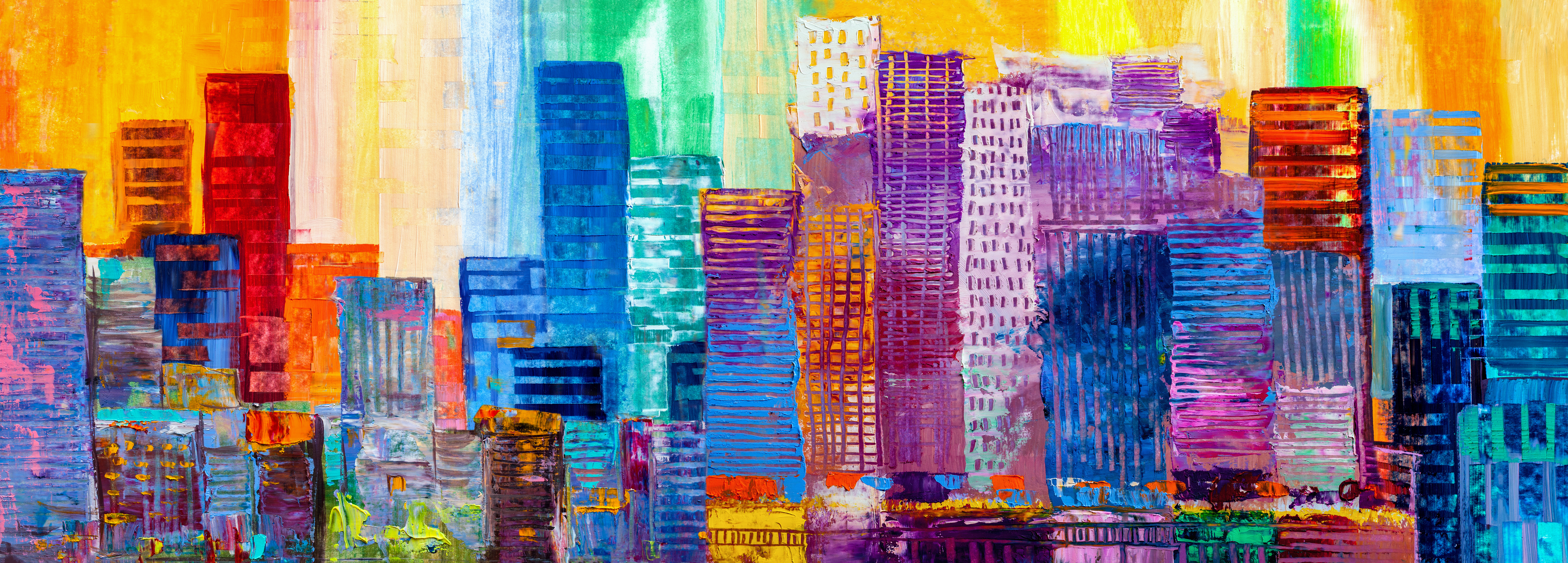 Artistic painting of skyscrapers.