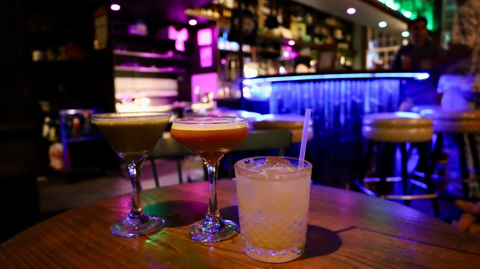 a variant of cocktails on a bar table