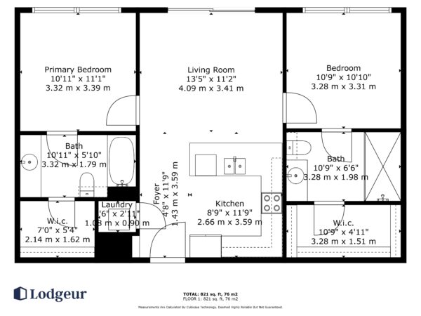 Floor plan of the Standard Two-Bedroom at Mid Main Lofts