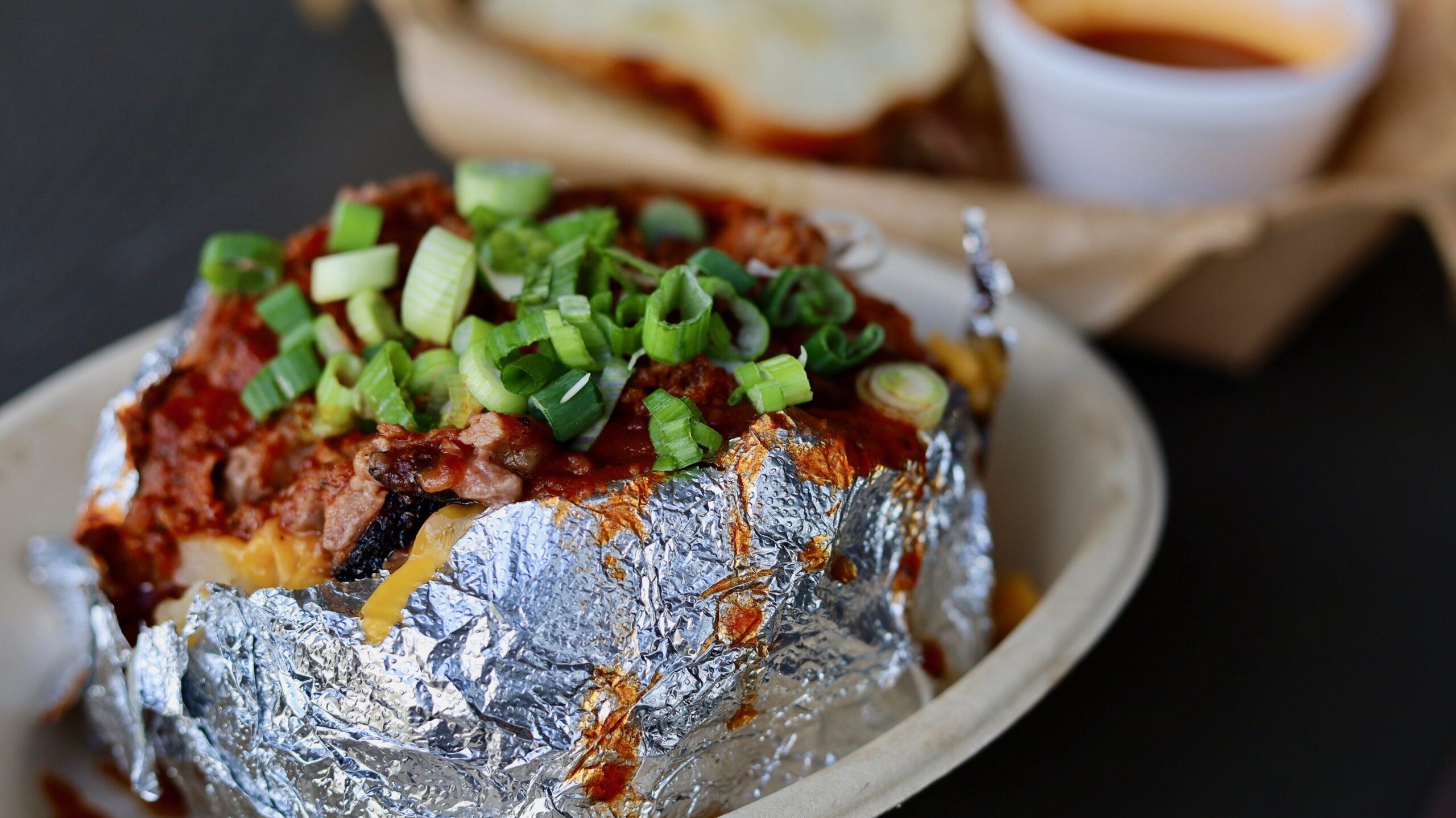 BBQ brisket baked potato at Houston Rodeo