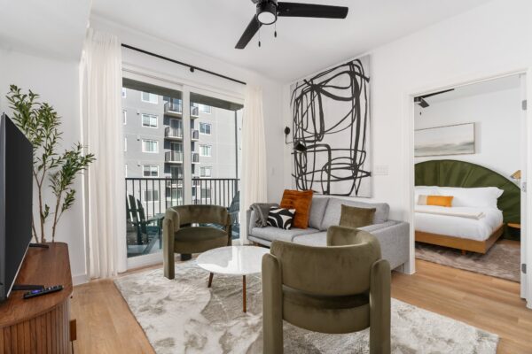 A two bedroom apartments living room at Lodgeur Energy Corridor