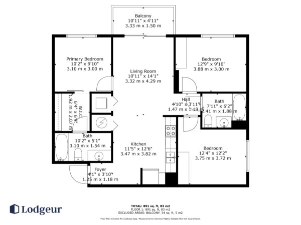 Floorplan of a three-bedroom furnished apartment at Lodgeur Energy Corridor in TMC West