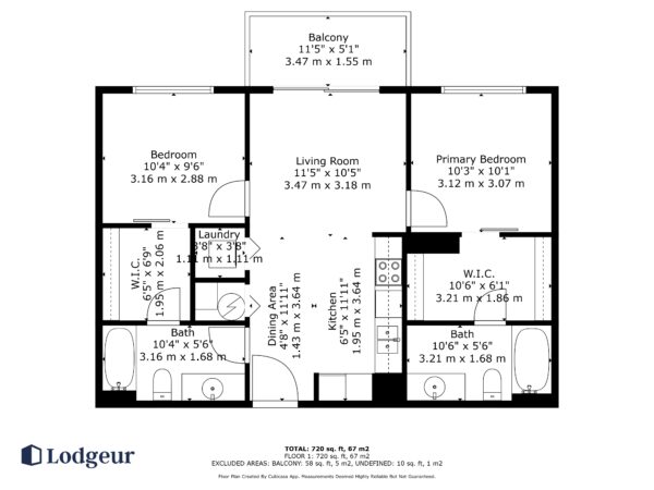 Floorplan of a two-bedroom furnished apartment at Lodgeur Energy Corridor in TMC West