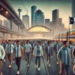 FIFA Houston Fan Zone image with metrorail and Houston skyline